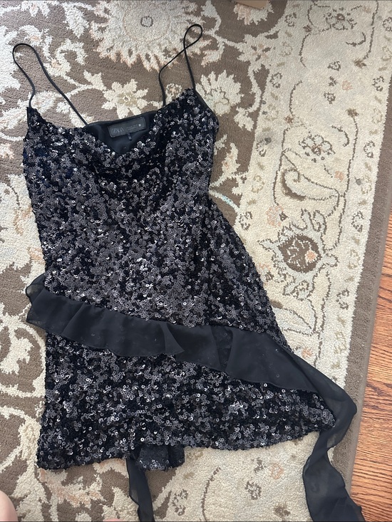 Zara Dresses & Skirts - Sequin Spaghetti Strap Black Party Dress